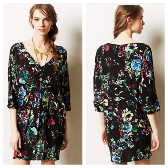 Anthropologie Dresses & Skirts - Maeve Petal Palette Black Floral Tunic Dress